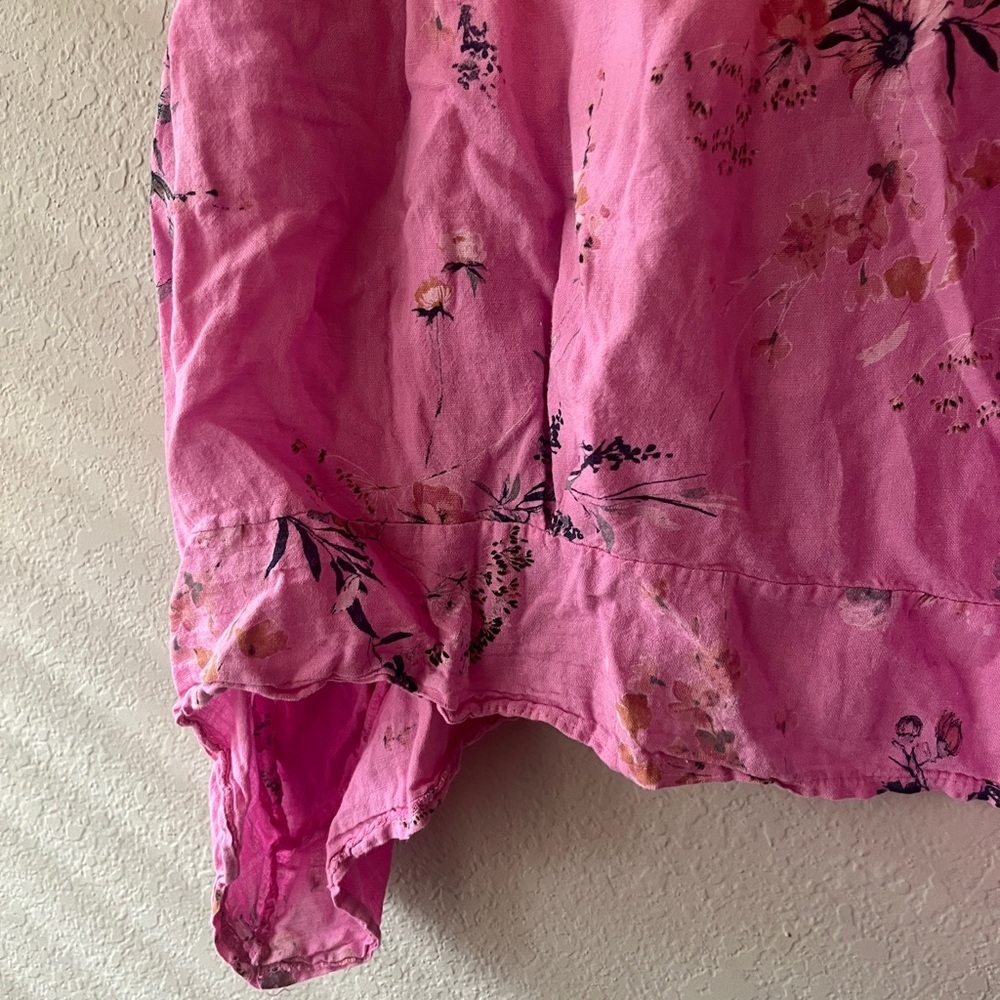 Italian Linen Asymmetrical Hem Maxi Skirt Floral Pink Women's Skirt - Picture 7 of 12